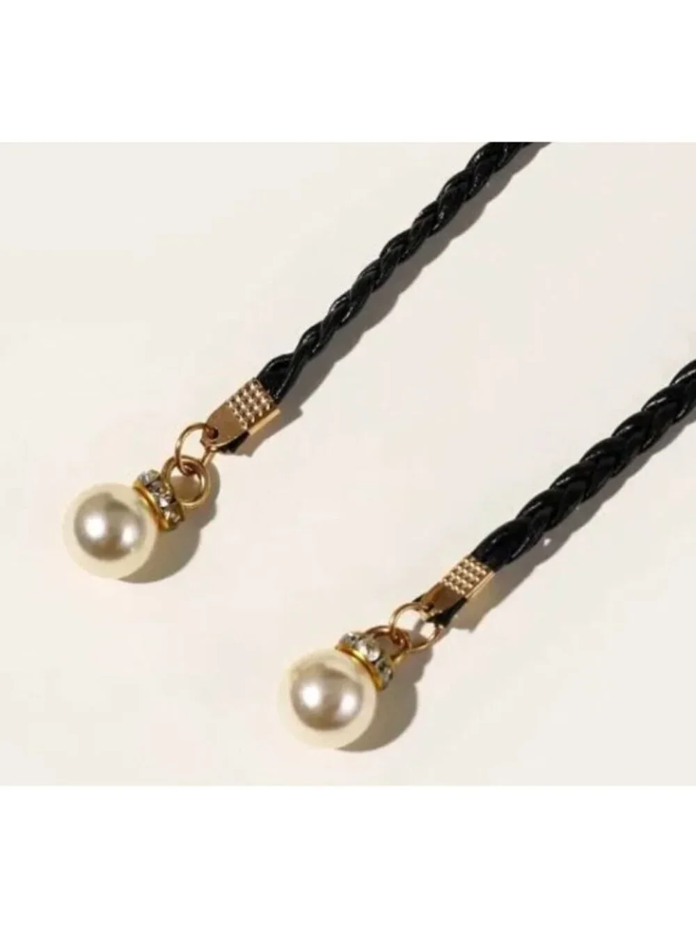 Light Blue Braided Rope Waist Belt With Pearl & Rhinestone on Tassels